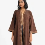 Brown Jacquard Abaya-style Shrug