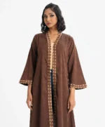 Brown Jacquard Abaya-style Shrug