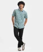 Sea Green Cotton Short Sleeve Casual Shirt - Image 4