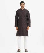 Maroon Jacquard Semi Fitted Panjabi - Image 2