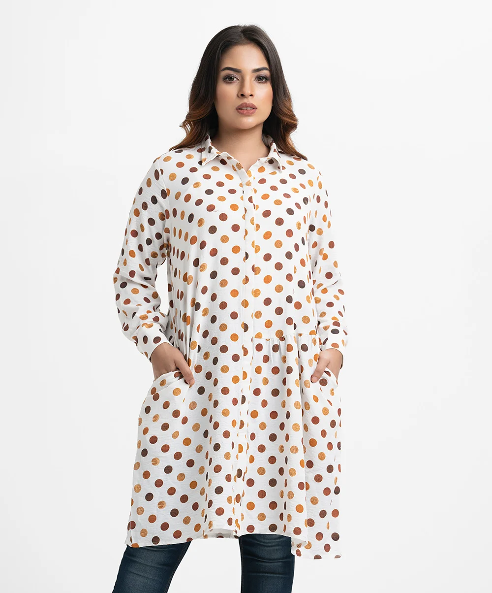 512fd632-ba1b-4117-93de-f716f56a2220 White Stretchable Georgette Ladies Shirt - Image 1