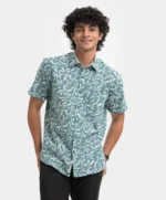Sea Green Cotton Short Sleeve Casual Shirt