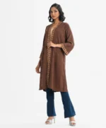 Brown Jacquard Abaya-style Shrug - Image 2
