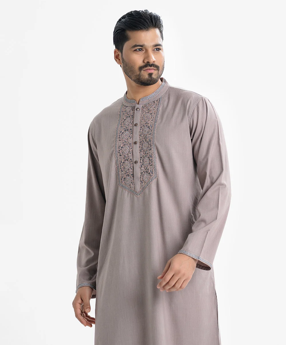 e2185069-758a-4c1b-805c-9062e5142878 Gray Blended Premium Panjabi - Image 1